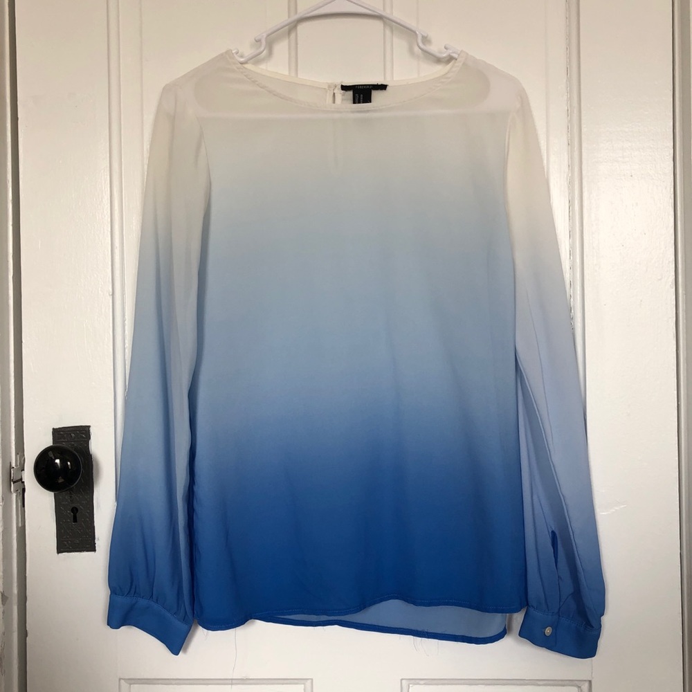 Forever 21 Blue Ombré Long Sleeve Blouse Size M